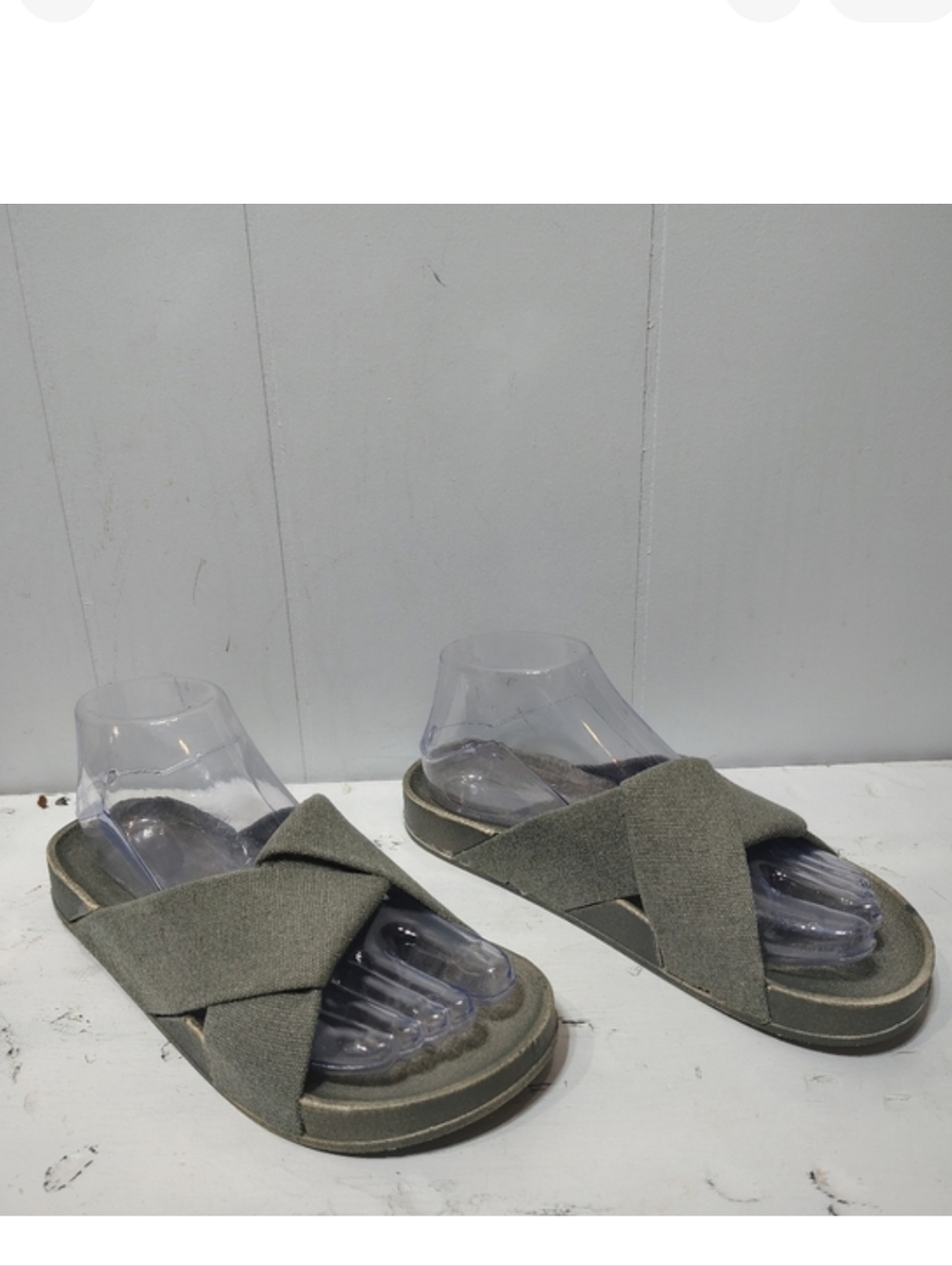 Yaya Army Green Crossband Slides Sandals‎ Women’s 7 EU 38 New